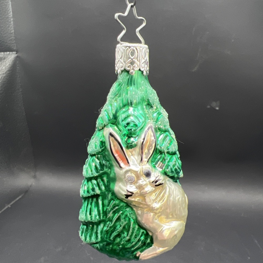 Inge-Glas / Old World Christmas Bunny Rabbit in Pine Tree Glass Ornament Germany